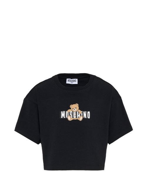T-shirt bambina Moschino corta nera con logo Teddy Bear MOSCHINO KID-TEEN | HDM072LBA0060100